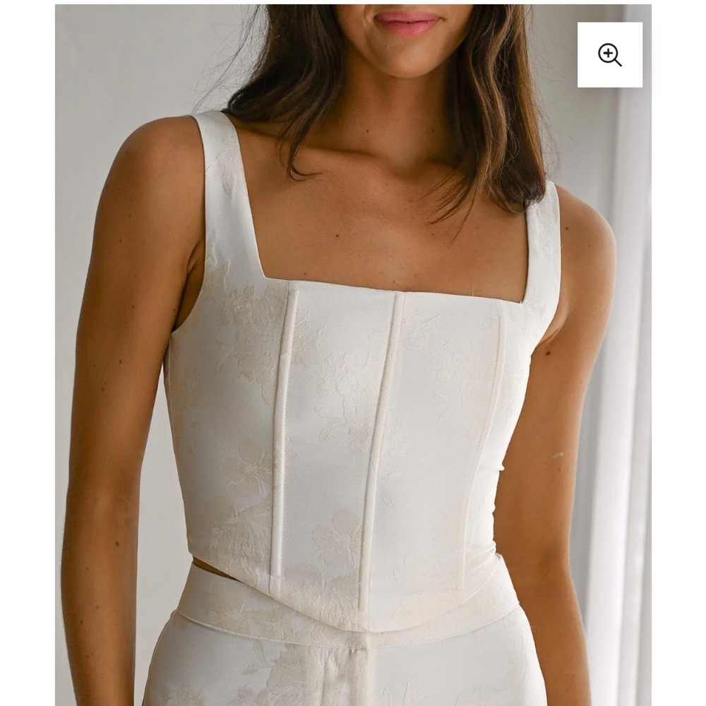 Women's Cream Square-Neck Jacquard Crop Top